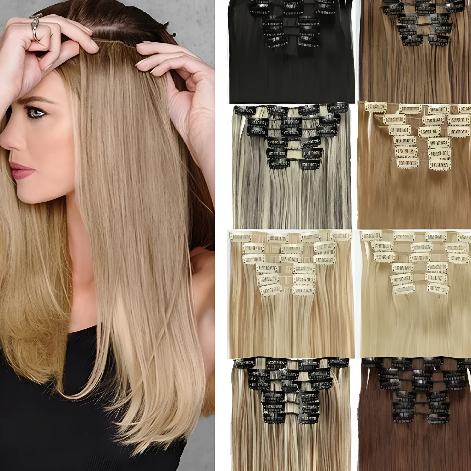 Long straight hair wig extensions 6-piece set 60cm high temperature fibre non-hot dye