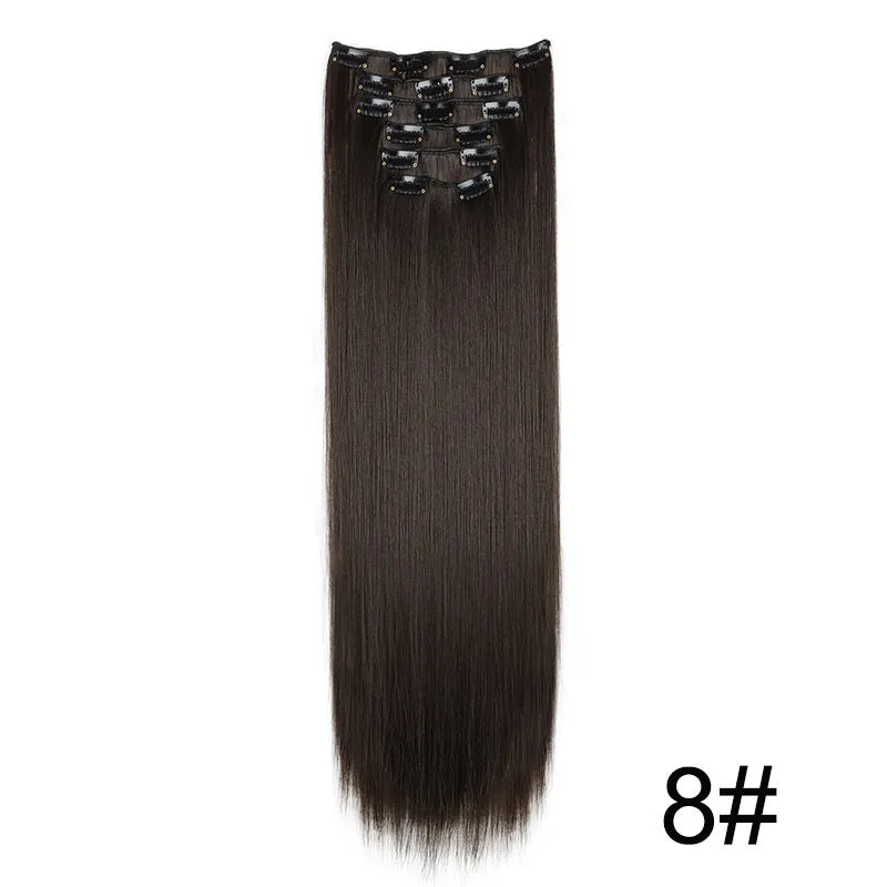 Long straight hair wig extensions 6-piece set 60cm high temperature fibre non-hot dye