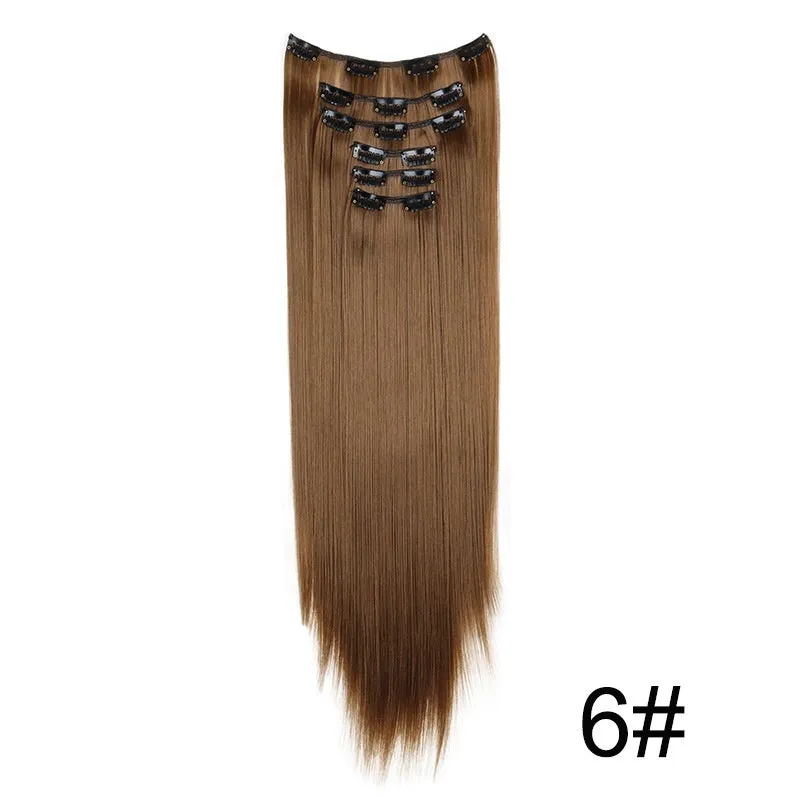 Long straight hair wig extensions 6-piece set 60cm high temperature fibre non-hot dye