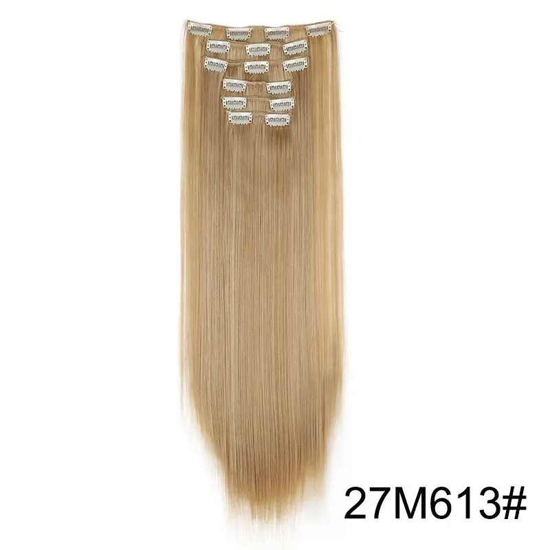 Long straight hair wig extensions 6-piece set 60cm high temperature fibre non-hot dye