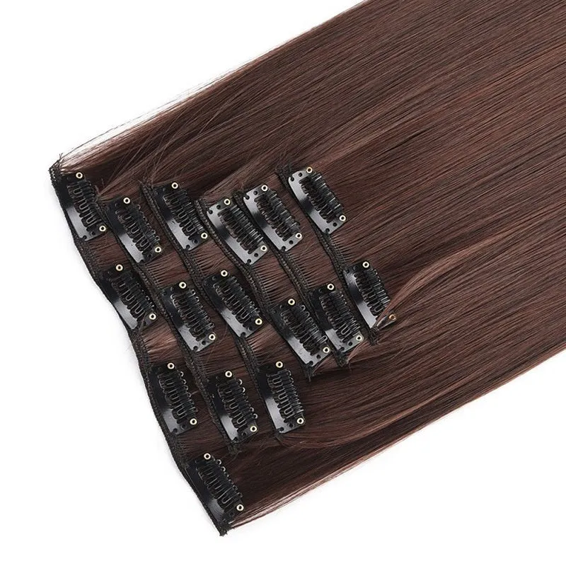 Long straight hair wig extensions 6-piece set 60cm high temperature fibre non-hot dye