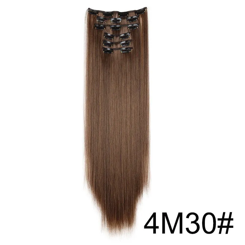 Long straight hair wig extensions 6-piece set 60cm high temperature fibre non-hot dye