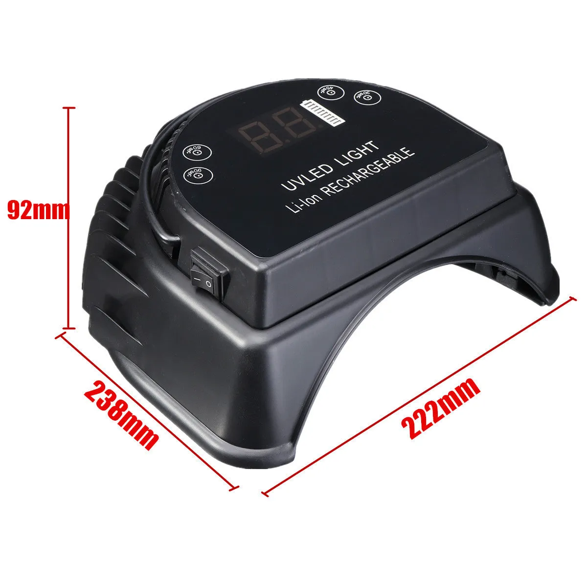Rechargeable 64W LED nail lamp in black with dual light source and lithium battery
