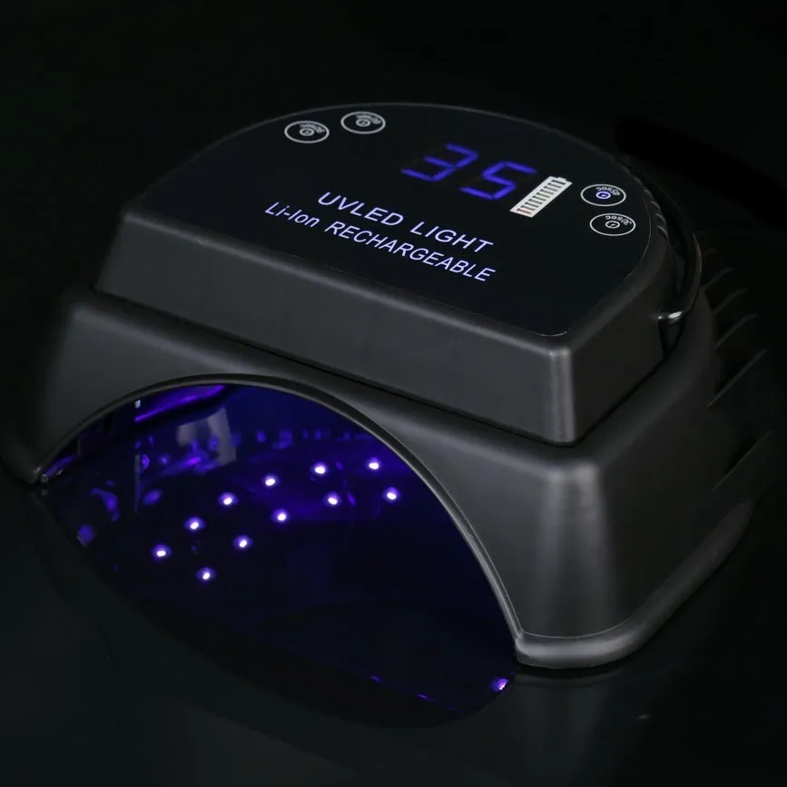 Rechargeable 64W LED nail lamp in black with dual light source and lithium battery