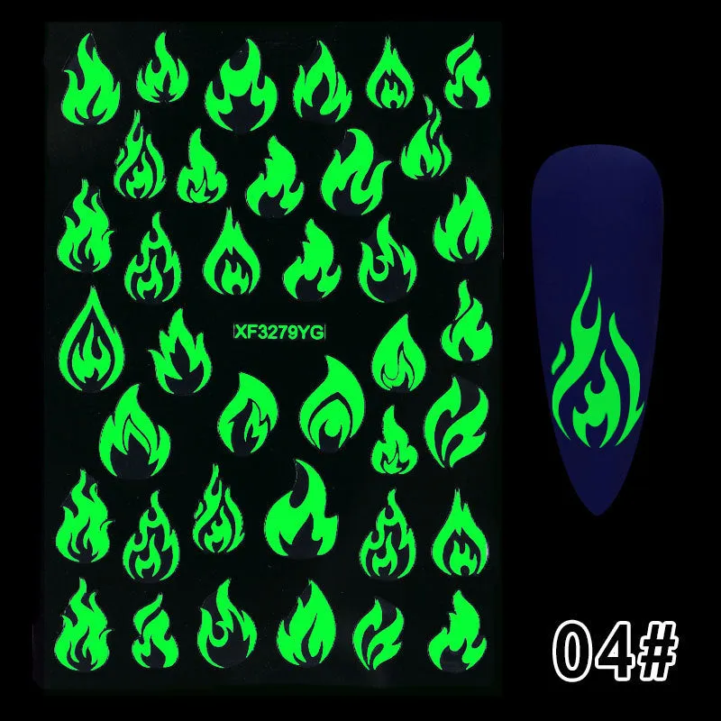 Halloween luminous adhesive nail stickers in mixed colours on paper card packaging