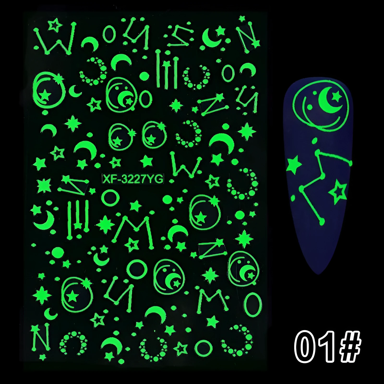 Halloween luminous adhesive nail stickers in mixed colours on paper card packaging