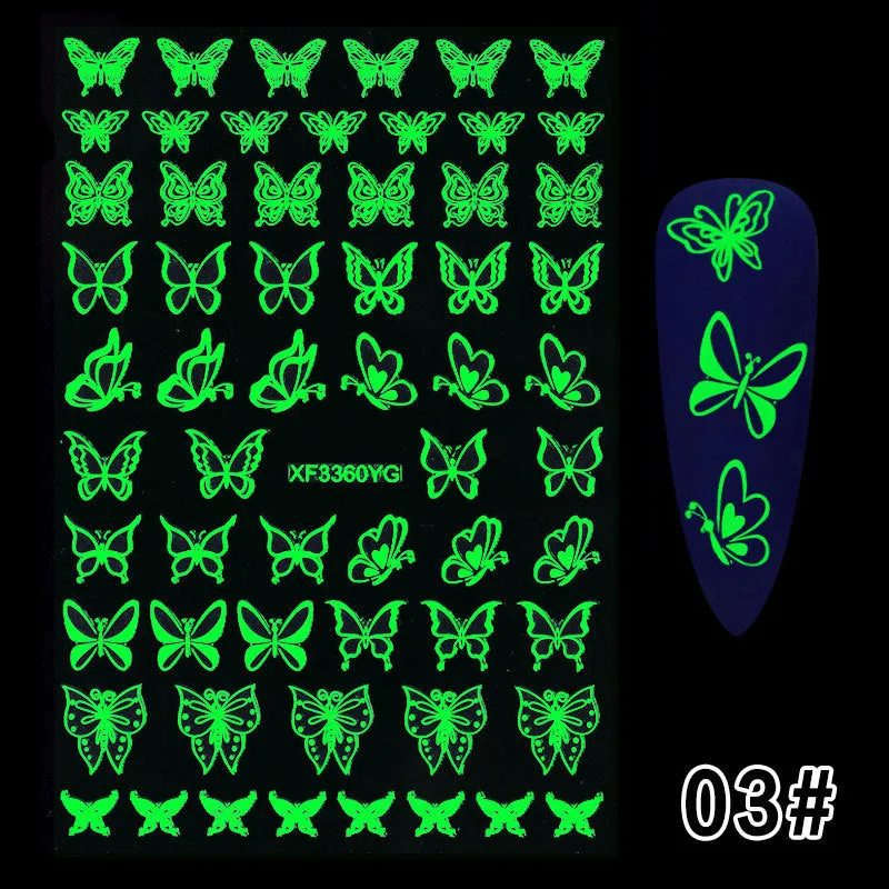 Halloween luminous adhesive nail stickers in mixed colours on paper card packaging