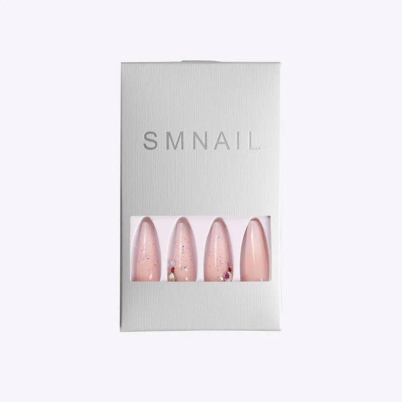 Boxed ballet gradient fake nails with starry sky glitter effect, 24 pieces in photo colour