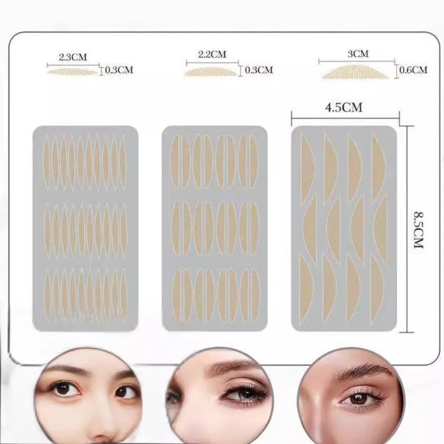 No glue eyelid sticker product showing non-woven fabric construction with L, M, S colour classification options
