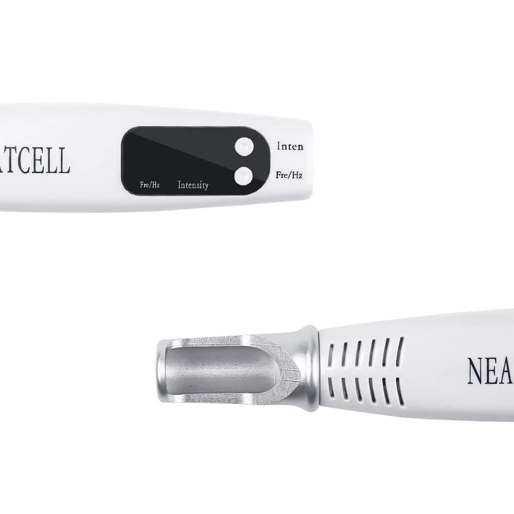 Picosecond laser pen in blue and red colours for tattoo removal and dark spot treatment, with charge cable and safe goggles