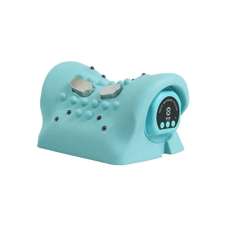 Blue-green portable EMS hot compress massage pillow for cervical spine and shoulders