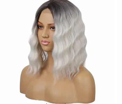 Short curly front lace wig for ladies, high temperature wire, 38 cm length, colour R4/13/10# light grey