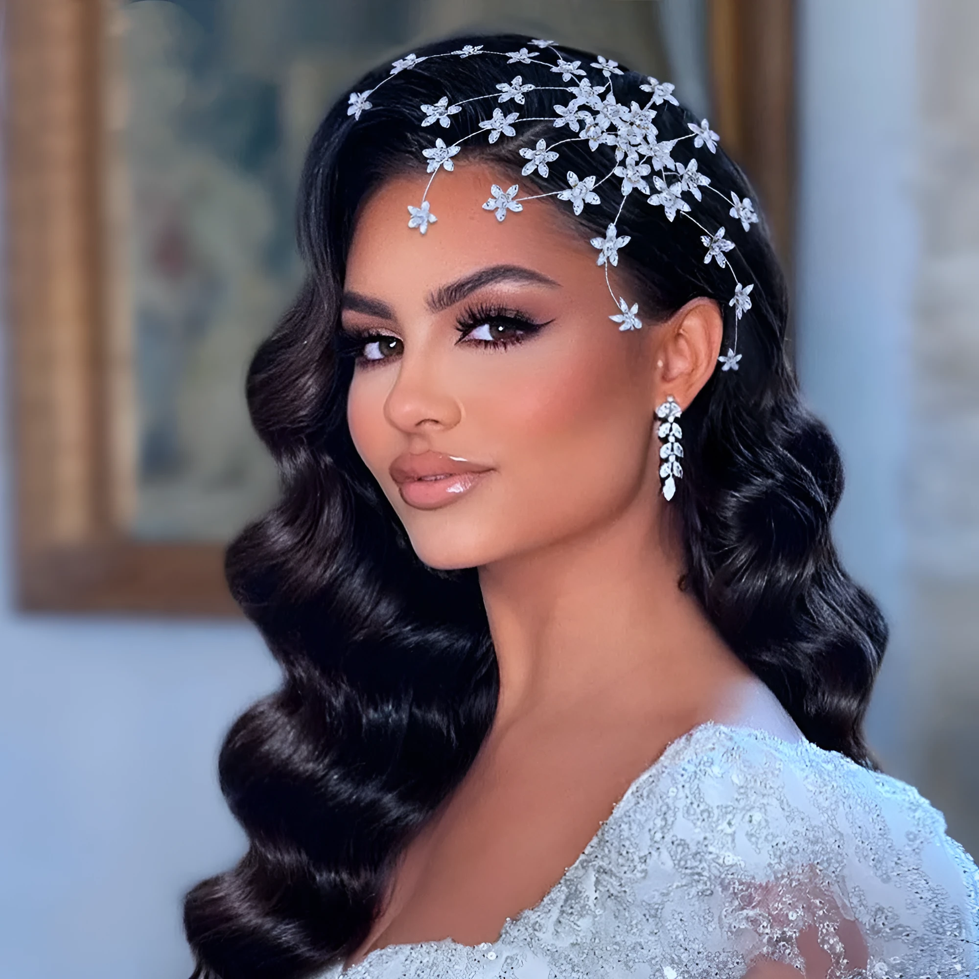 Silver tone handmade crystal rhinestone bridal hair comb ornament for wedding hairstyles