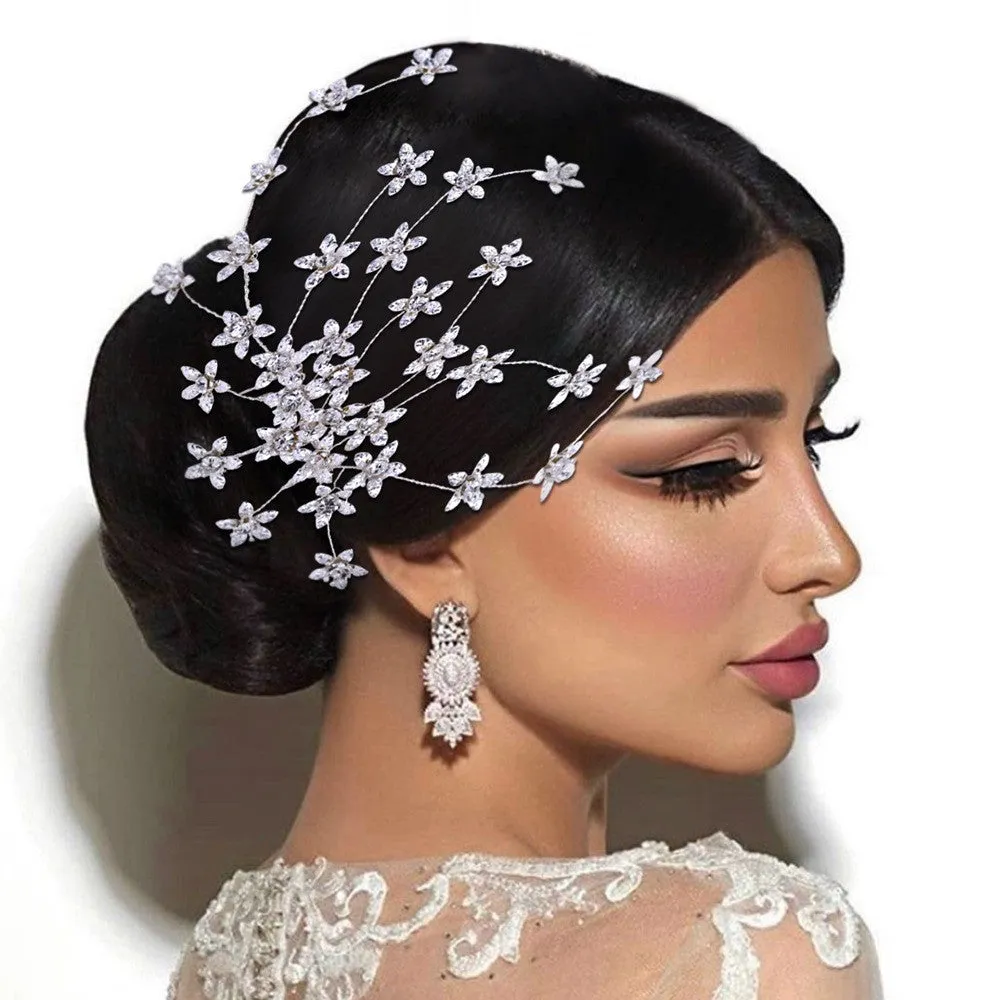 Silver tone handmade crystal rhinestone bridal hair comb ornament for wedding hairstyles
