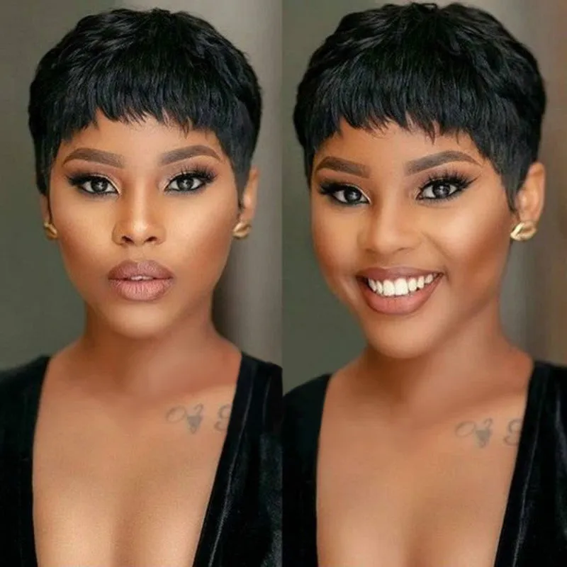 Short hair African black chemical fiber wig for women on mannequin head