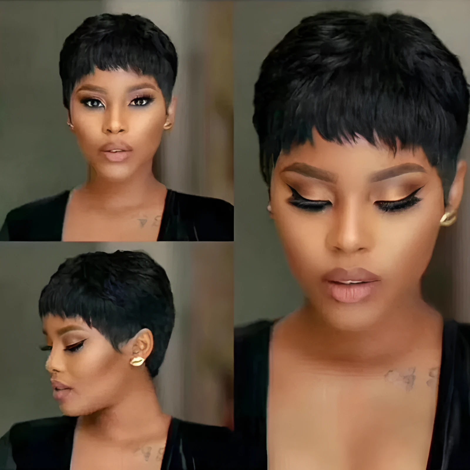 Short hair African black chemical fiber wig for women on mannequin head