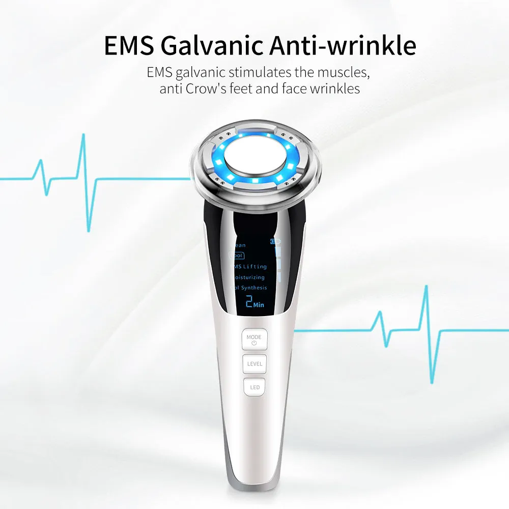 Cold and hot color photoelectron facial massager with negative ion and ultrasonic functions in pink and white colours
