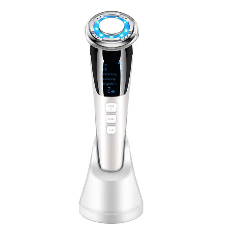 Cold and hot color photoelectron facial massager with negative ion and ultrasonic functions in pink and white colours