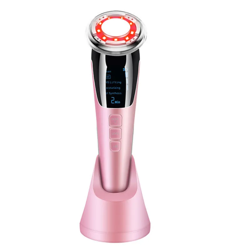 Cold and hot color photoelectron facial massager with negative ion and ultrasonic functions in pink and white colours