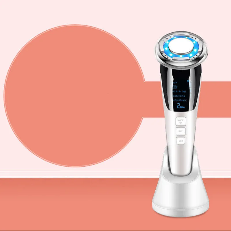 Cold and hot color photoelectron facial massager with negative ion and ultrasonic functions in pink and white colours