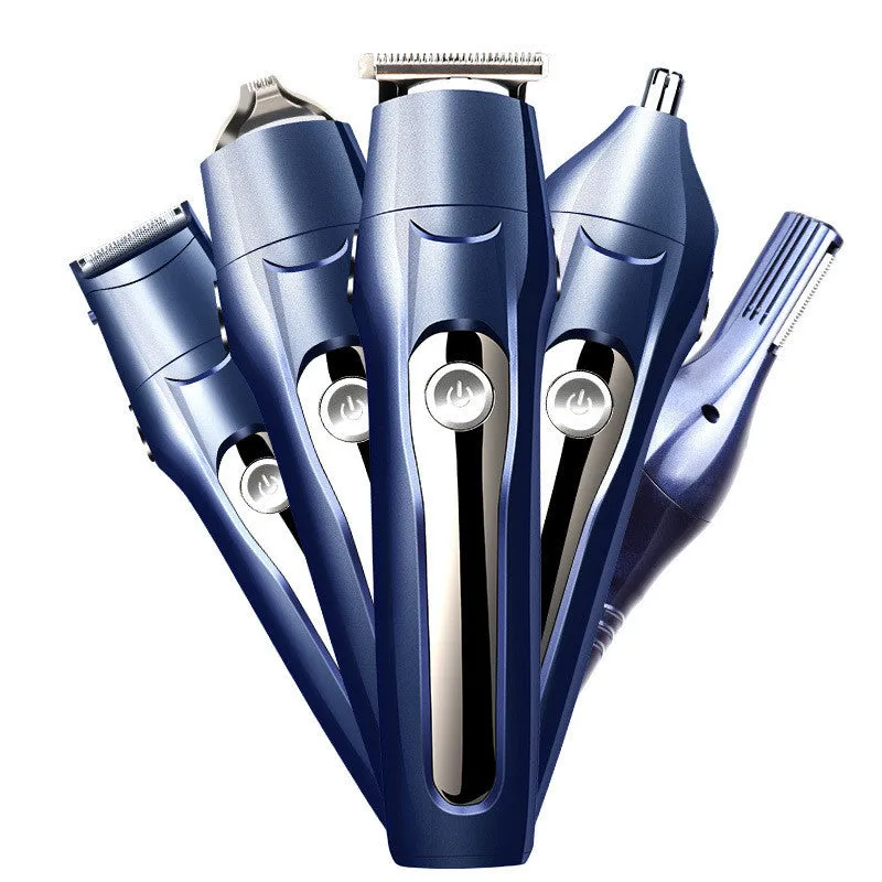 Blue adult multifunctional electric clipper with nose hair attachment and USB charging cable