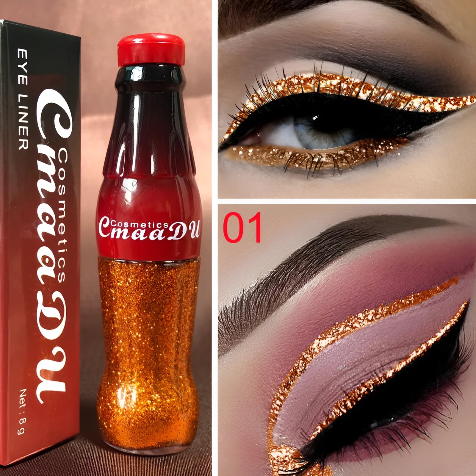 CmaaDu Colour Glitter Liquid Eyeliner in multiple shades, water-resistant liquid glitter formula for precise eye definition