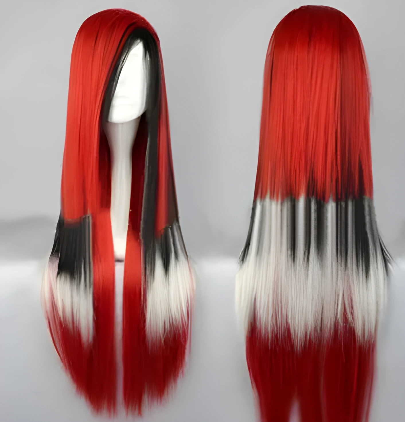 Multicolor Japanese Harajuku Lolita wig 286C in red with layered bangs and synthetic fibre construction