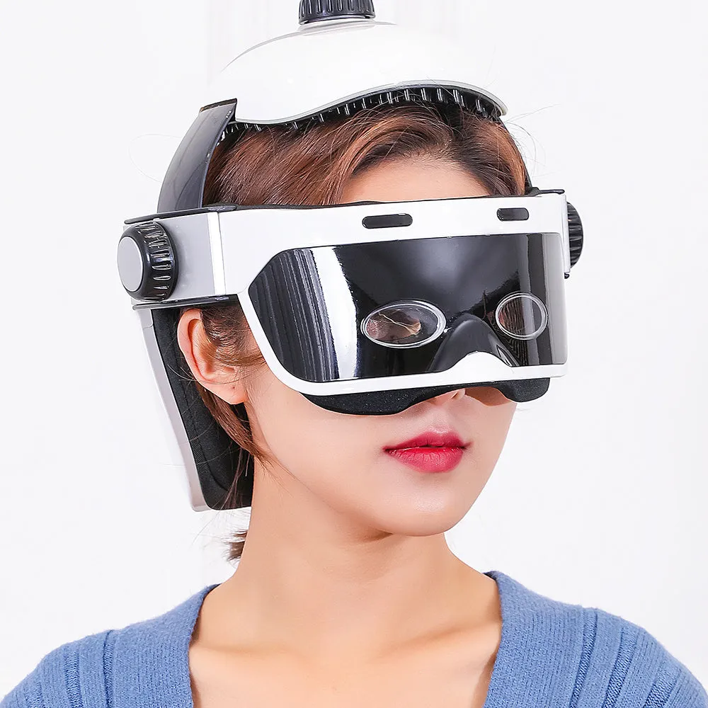 Electric eye massager in white and black with LCD remote controller and USB charging cable