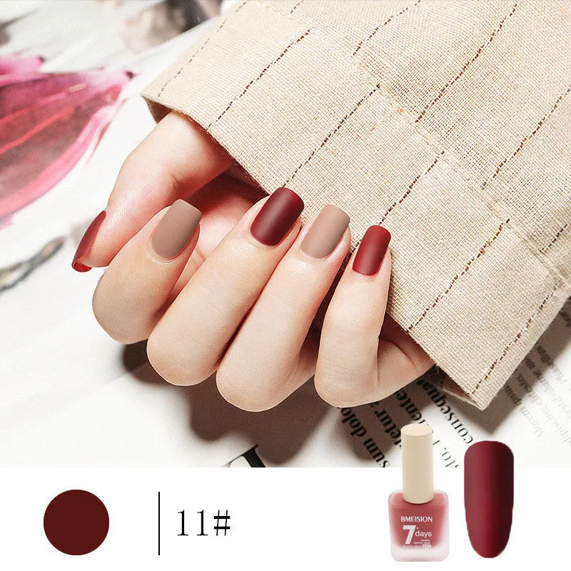 Frosted no-baking quick-drying matte nail polish in 30 colours including nude, wine red, lavender, and grey blue