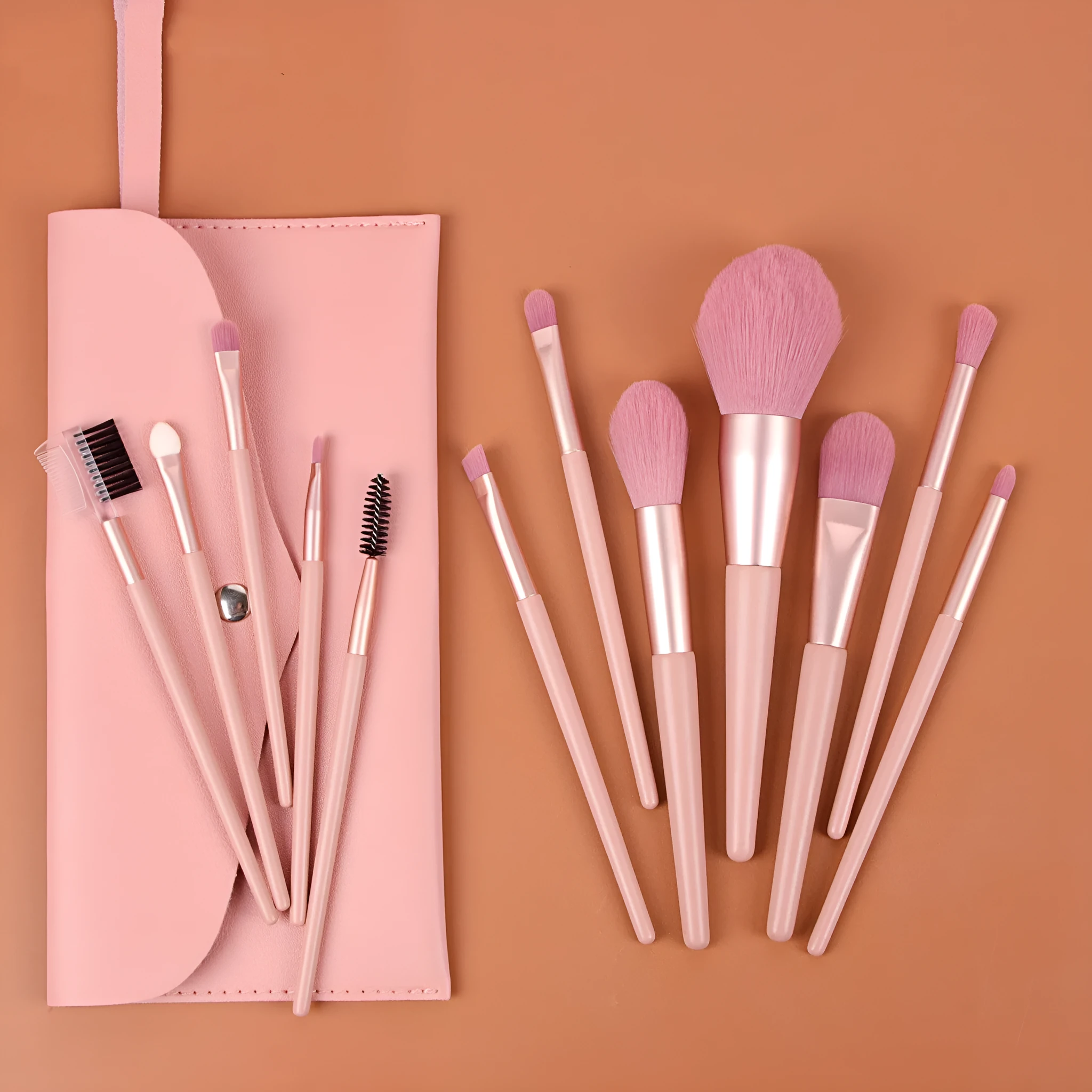 7-piece makeup brush set with Nylon bristles wooden handles and storage bucket in Classic Purple