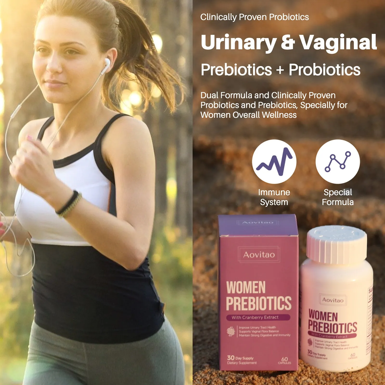 AOVITAO women's probiotic 60 billion CFU pH balance capsules bottle