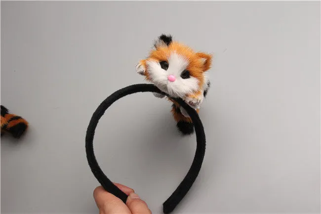Black flannelette cat headband with 15cm kitten ears on a plain background