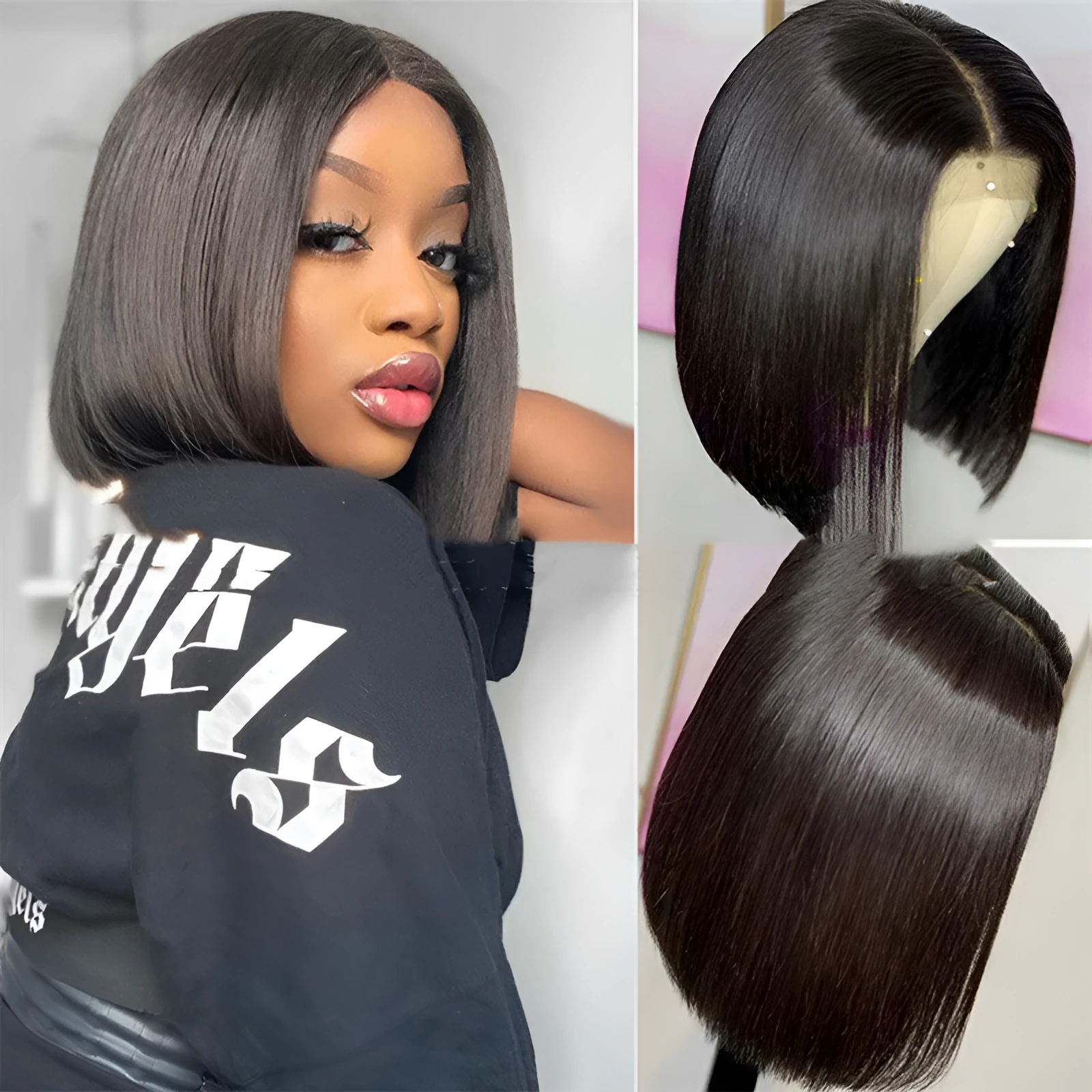 Ladies mid-point short wave chemical fiber wig in black colour