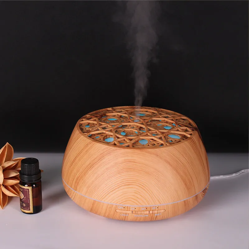 Medium 178x97mm ultrasonic aroma diffuser with four-hole mist output, 400ml capacity, dark wood grain finish, timer controls