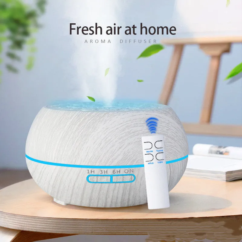 Medium 178x97mm ultrasonic aroma diffuser with four-hole mist output, 400ml capacity, dark wood grain finish, timer controls