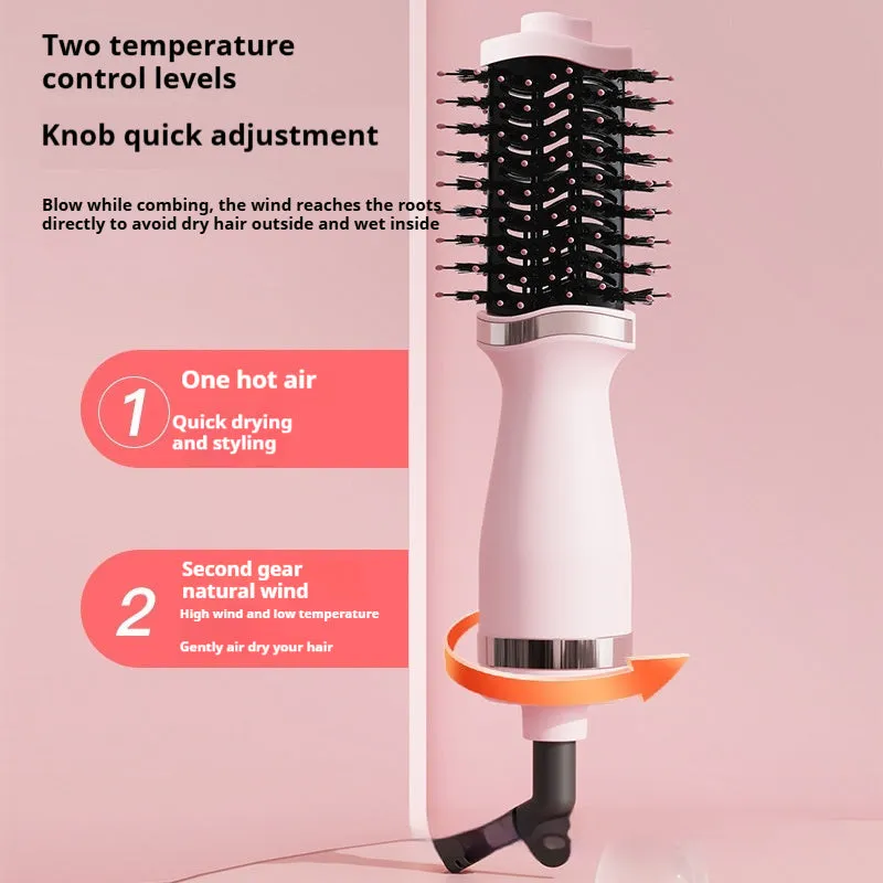 Pink multifunctional hair dryer styling comb with curling and combing functions
