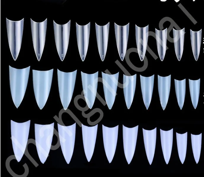 500 pieces of fake nail tips in ABS material, half tip shape, ten sizes 0-9, natural colour