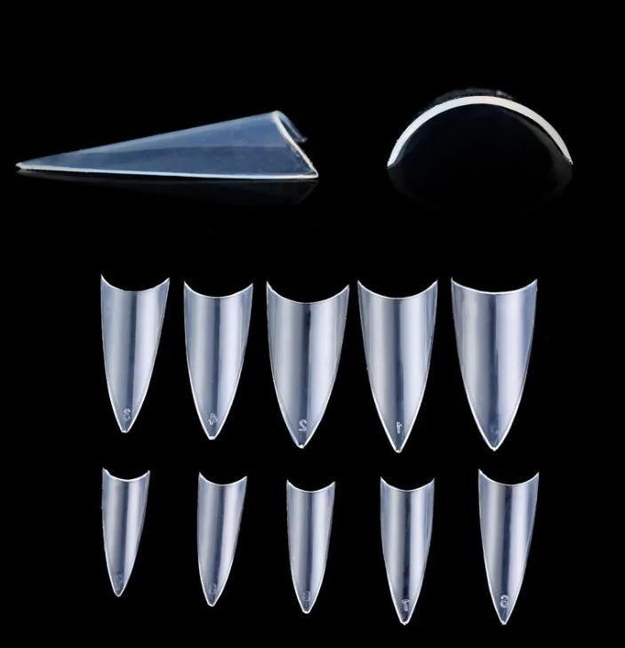 500 pieces of fake nail tips in ABS material, half tip shape, ten sizes 0-9, natural colour