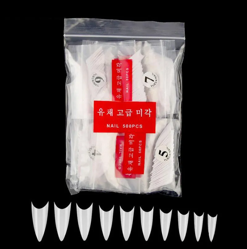 500 pieces of fake nail tips in ABS material, half tip shape, ten sizes 0-9, natural colour