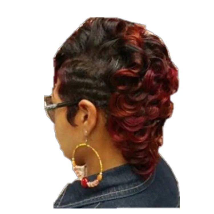 European and American women short hair wig wine red with black highlights high temperature silk exotic style