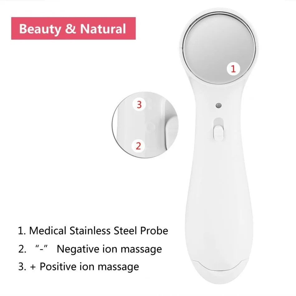 Electric facial massager in white: ultrasonic and ionic skin firming device with wrinkle removal function, approx 15cm long
