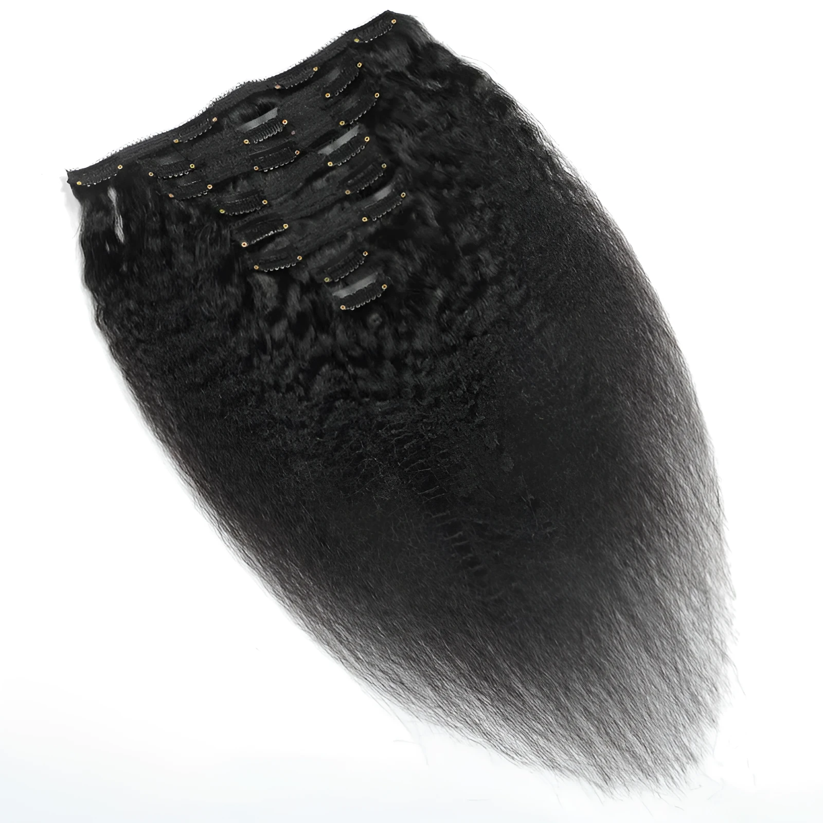 Real human hair clip in wig 8 piece set 120g kinky straight black hair extensions