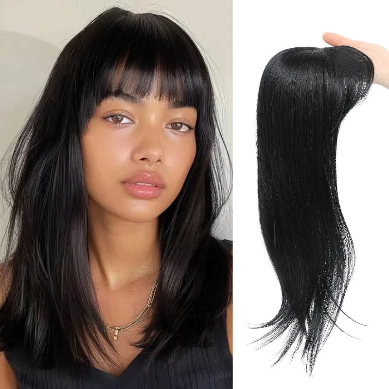 Synthetic high temperature fibre clip-in hair extension wig shown in one of six available style colours.