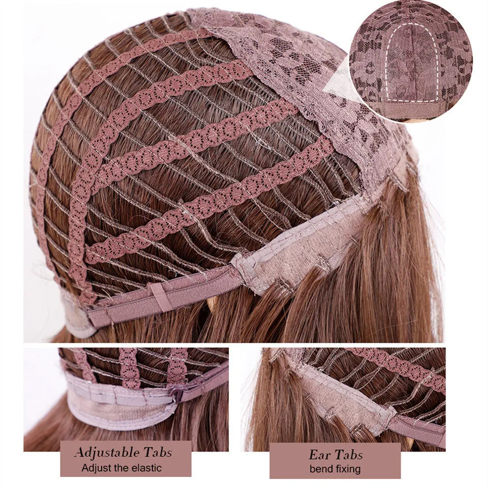 Plant green straight hair wig with bangs on a mannequin, shade LC4771, for ladies face shape modification