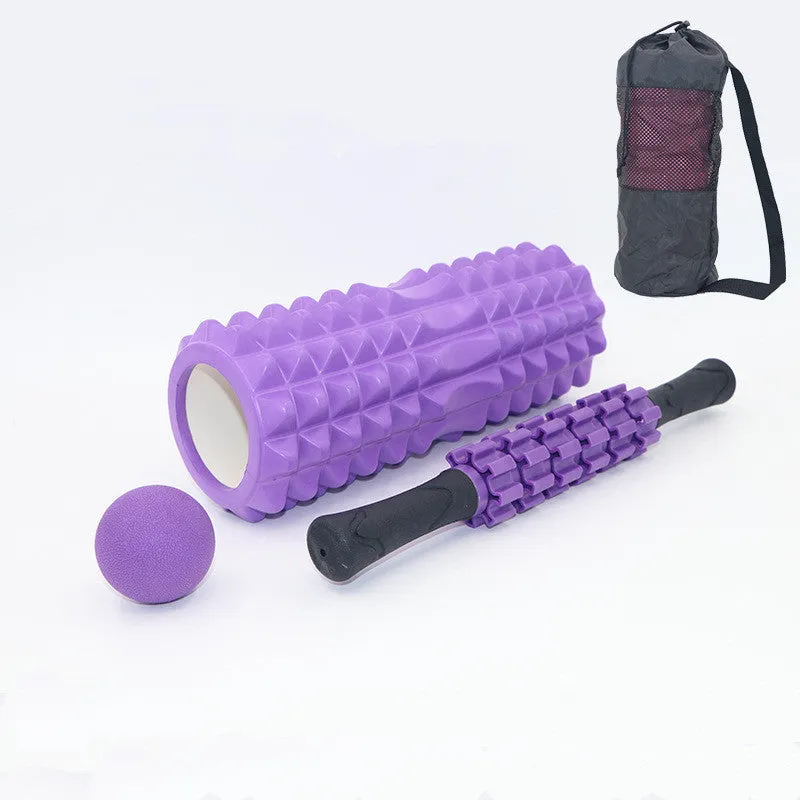 Hollow foam pilates yoga shaft set with crescent model, massage stick, and fascia ball in black