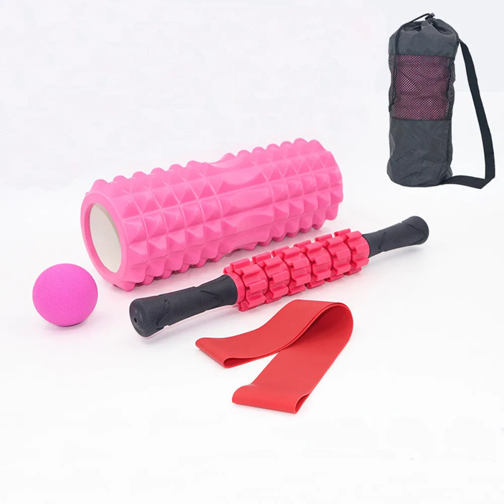 Hollow foam pilates yoga shaft set with crescent model, massage stick, and fascia ball in black