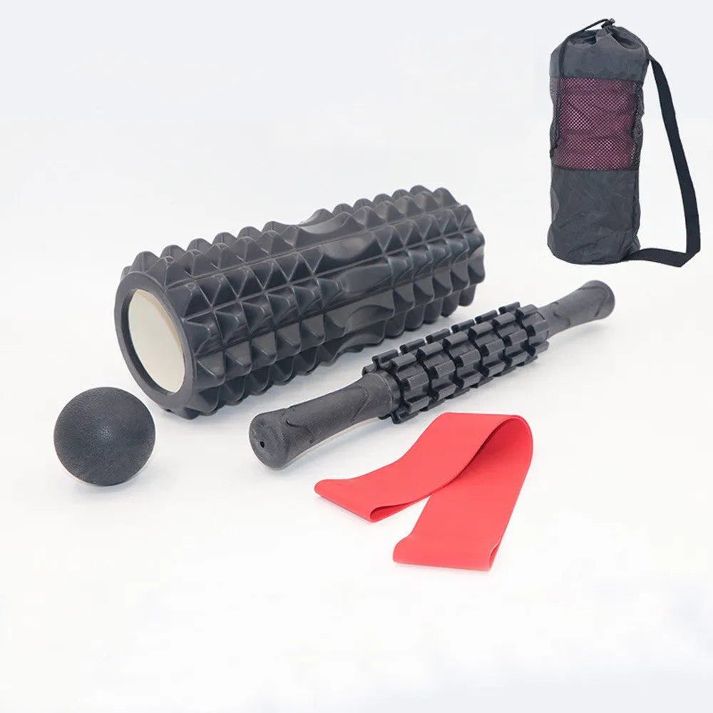 Hollow foam pilates yoga shaft set with crescent model, massage stick, and fascia ball in black