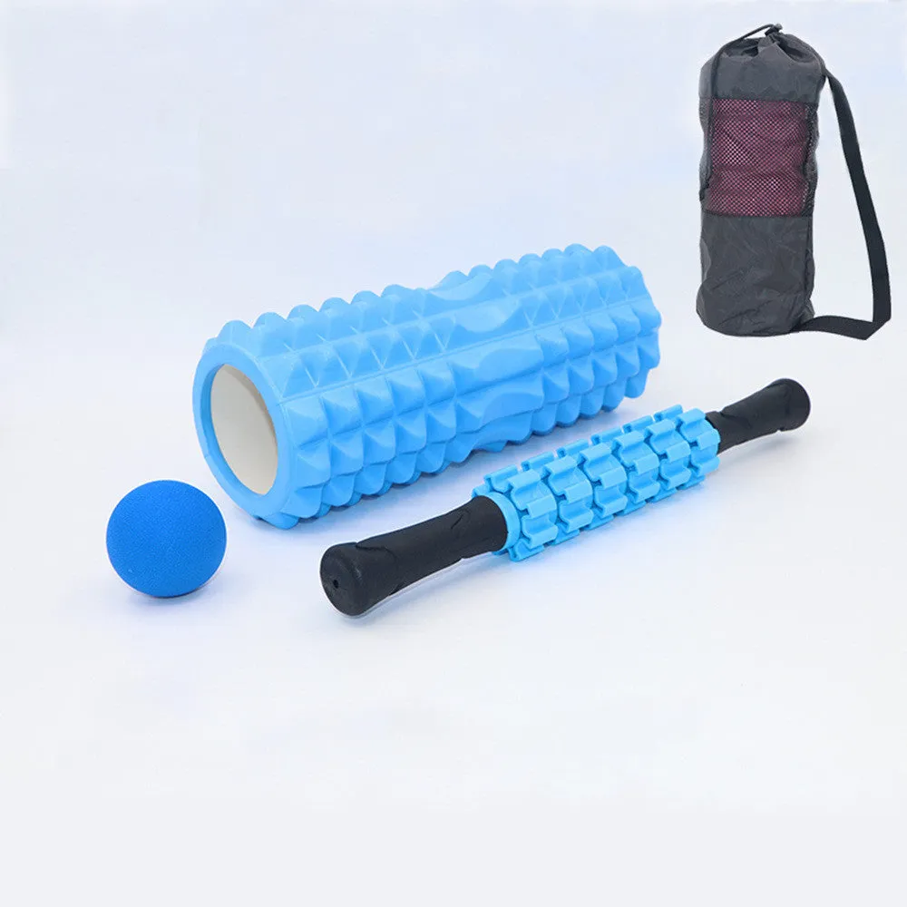 Hollow foam pilates yoga shaft set with crescent model, massage stick, and fascia ball in black