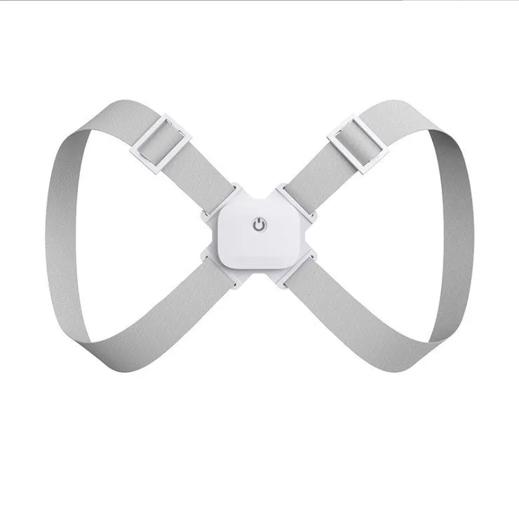 Invisible smart posture corrector with grey nylon belt and vibration alert for posture training