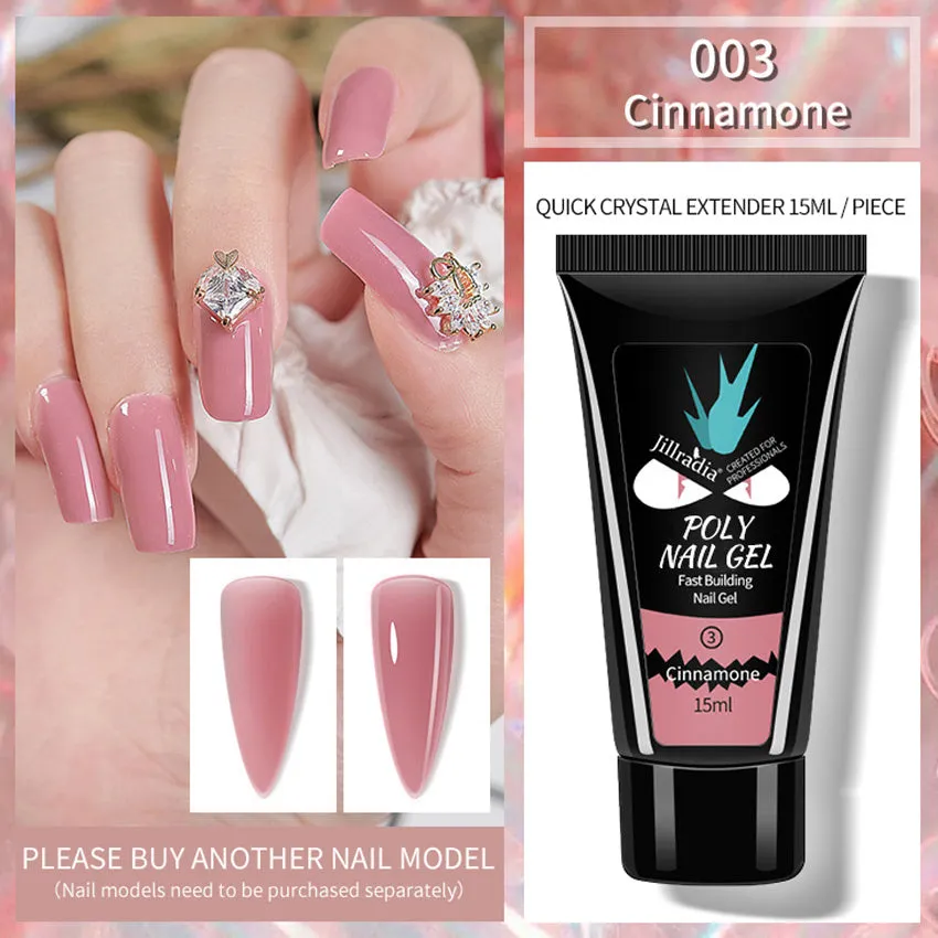 Crystal extension gel nail phototherapy gel in a 15ml bottle with colour swatch showing eight shade options